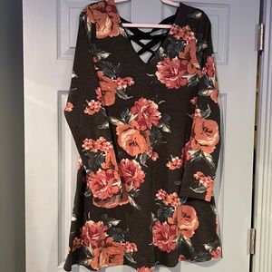 Long Sleeve Flower Pattern Dress